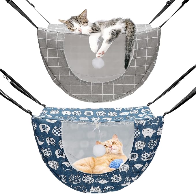 Unittype 2 Pieces Cat Cage Hammock Hanging Pet Bed Double Layer Soft Plush by Unittype
