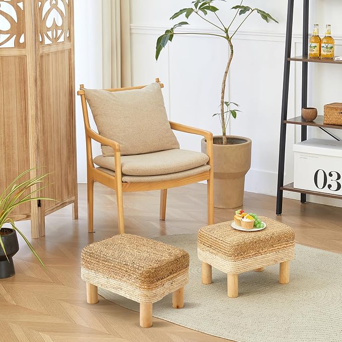 Ottoman Foot Stool Rectangular Footrest Natural Seagrass Footstool - Image 9