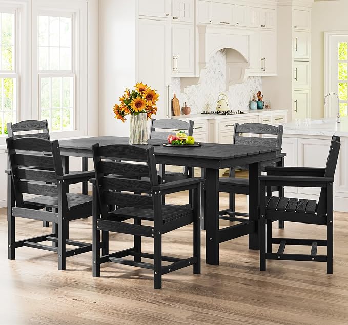 SERWALL 7-Piece Patio Dining Table Sets, Outdoor HDPE Dining Furniture Set - Image 7