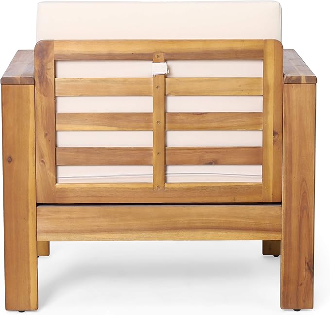 Christopher Knight Home Louver Club Chairs, Teak + Cream - Image 6