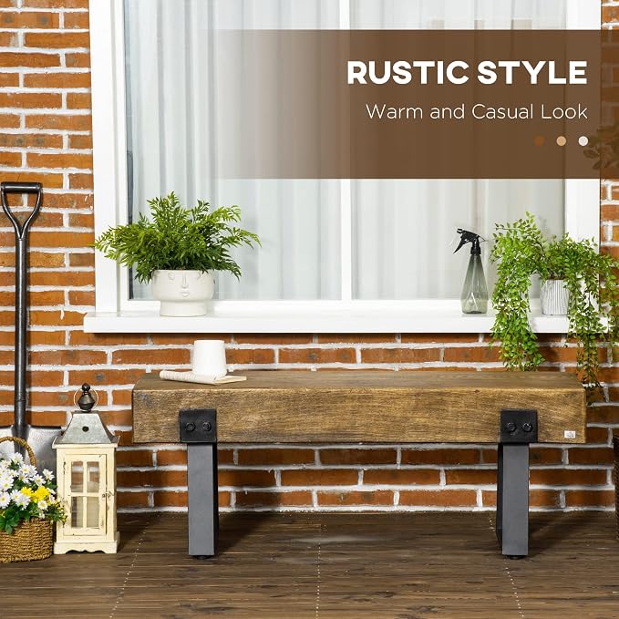 HOMCOM Garden Bench with Metal Legs, Rustic Wood Effect Concrete Entryway Bench - Image 4