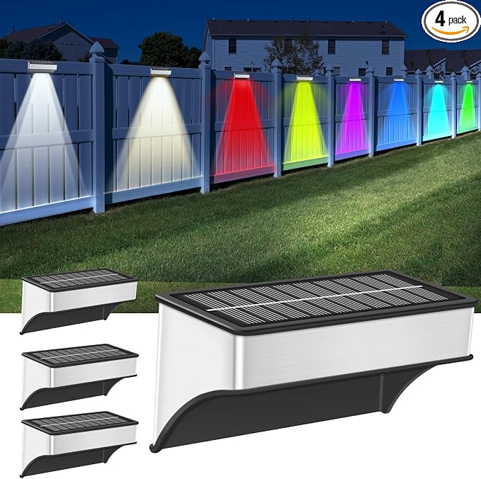 Solar Fence Lights Outdoor, 4 Pack Step Lights Solar Powered by Lightkeeys