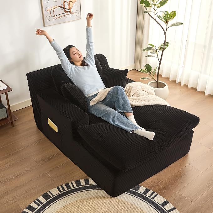 63" Chaise Lounge Chair Indoor, Set of Convertible Sleeper Sofa Couch by AFUSON