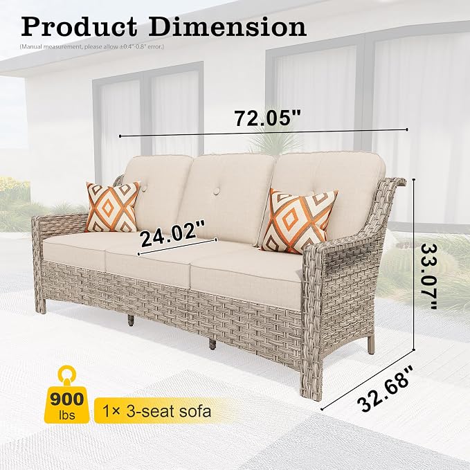 HOOOWOOO Patio Couch, Outdoor Wicker 3 Seater Sofa, All Weather Resistant High - Image 6