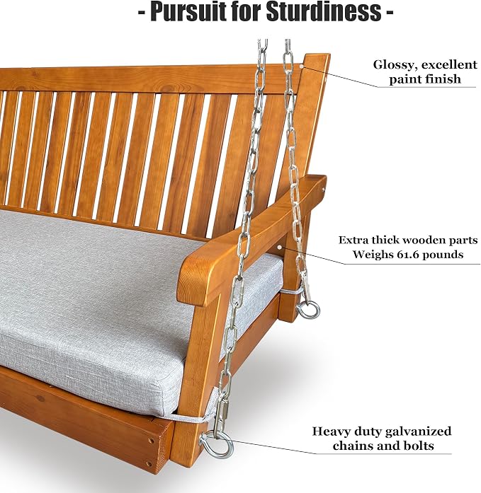 6 FT Wooden Porch Swing Bed - Image 5