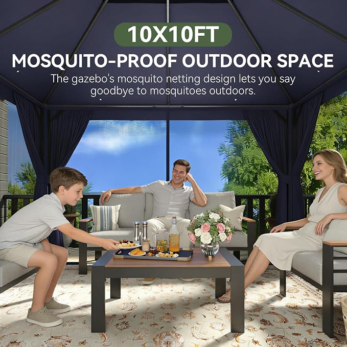 Aoxun Outdoor Gazebo for Patio 10x10 Metal Frame Canopy - Image 4