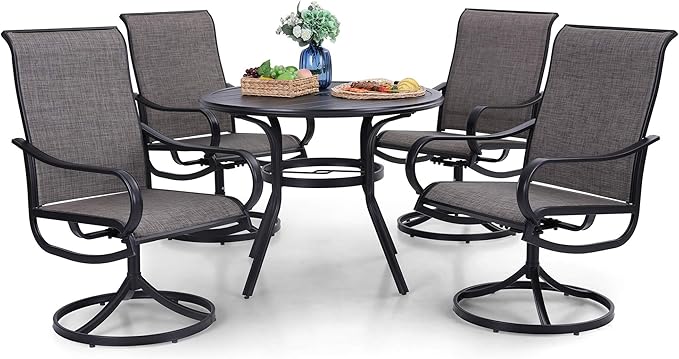 PHI VILLA 5 Piece Patio Dining Set, 4 Swivel Patio Chairs and 1 Round Metal by PHIVILLAThepioneerofcomfortablehouseholdsupplies