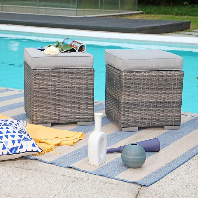 Patiorama 2 Pieces Assembled Outdoor Patio Ottoman, Indoor Outdoor All-Weather - Image 2
