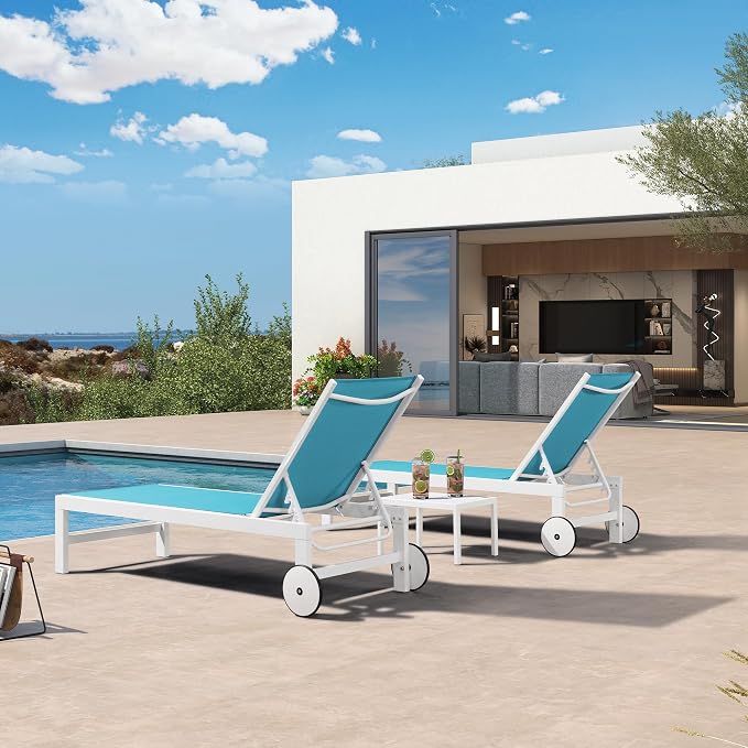 PURPLE LEAF Outdoor Lounge Chairs Set of 2 White Aluminum Chaise Lounge Chair - Image 3