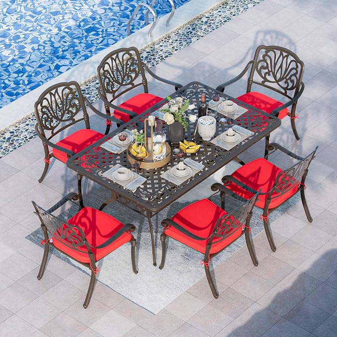Grepatio 7 Piece Patio Dining Set Outdoor Dining Set Cast Aluminum Furniture Set by Takesyoutohaveawonderfullife