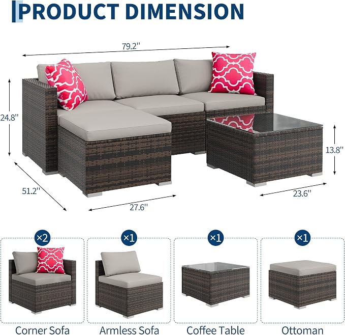 GAOMON 5-Piece All-Weather Patio Furniture Set, Convertible Outdoor Sectional - Image 2