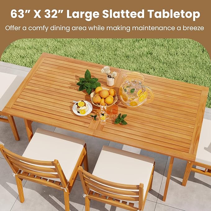 Tangkula 6 Pieces Patio Acacia Wood Dining Set, Outdoor Rectangular Table - Image 3