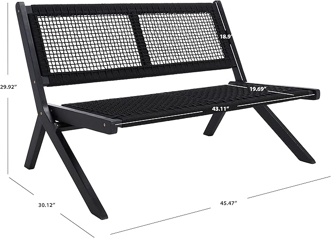SAFAVIEH Outdoor Collection Kobina Black Acacia Wood/Black Rope Foldable Bench - Image 16