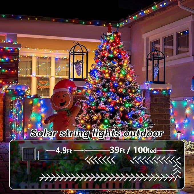 2 Pack Solar String Lights Outdoor, 200 LED Extra-Long 78 FT Solar Christmas - Image 6