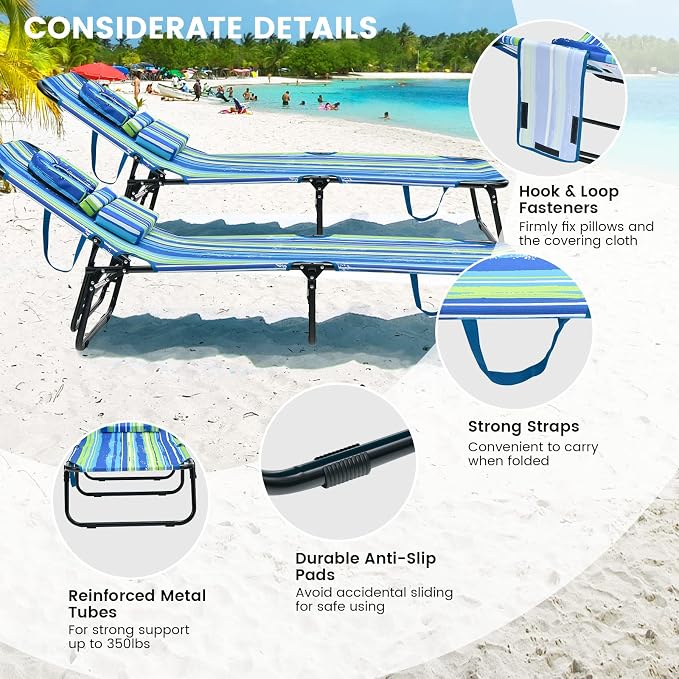 GYMAX Tanning Chair, 350lbs Beach Lounge Chair - Image 7