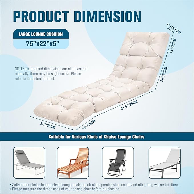MTMR Chaise Lounge Cushion Outdoor, Non-Slip Chair Cushion - Image 6