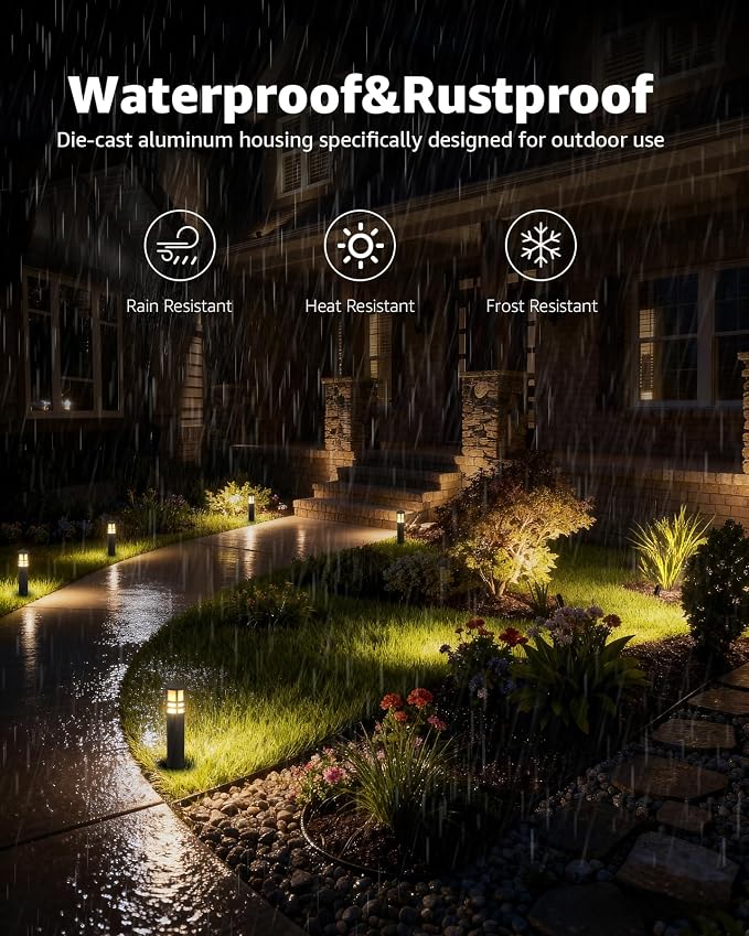 SUNVIE 12-Pack Low Voltage Landscape Lighting Kit LED Bollard Pathway Lights - Image 3