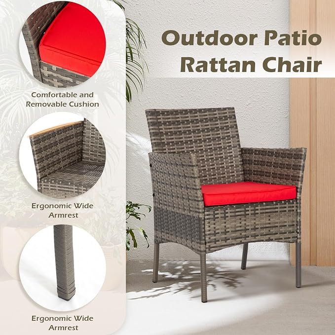 FDW 3 Piece Outdoor Furniture Set Patio Gray Wicker Chairs Furniture Bistro - Image 4