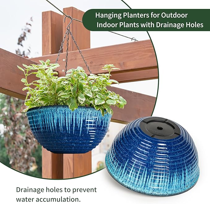 12 inch Hanging Planters for Indoor Outdoor Plants, 2 Pack Large Hanging Flower - Image 4