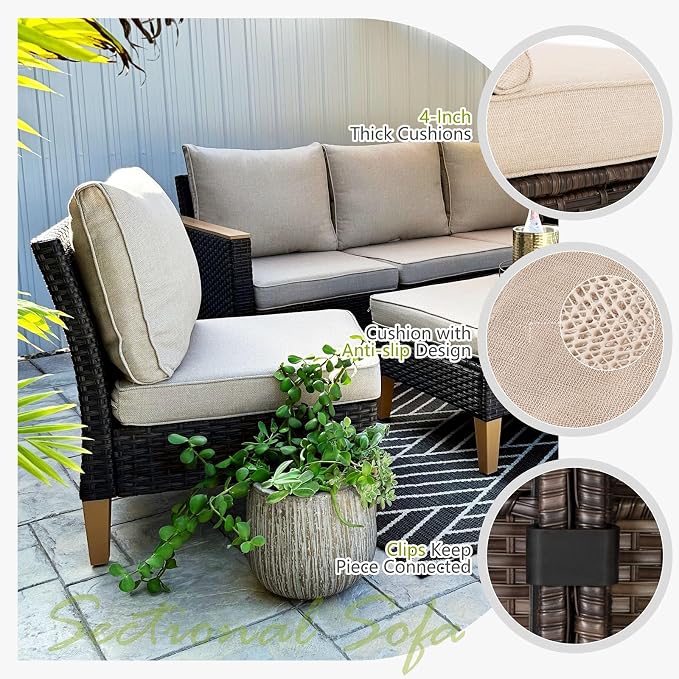 Sophia & William Outdoor Patio Sectional Sofa Set 2 Seats High Back Single - Image 5