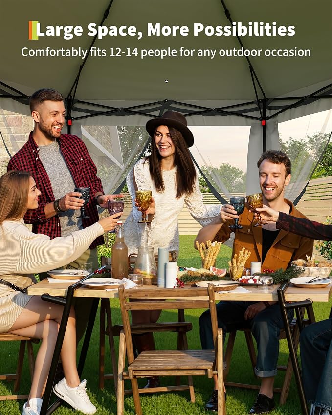 13'x13' Pop-Up Gazebo, Outdoor Hexagonal Patio Gazebo - Image 4