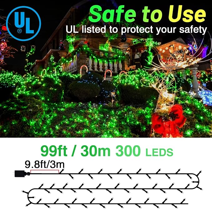 KNONEW Outdoor Christmas Lights 300 LED 99ft String Lights 8 Modes & Memory - Image 3