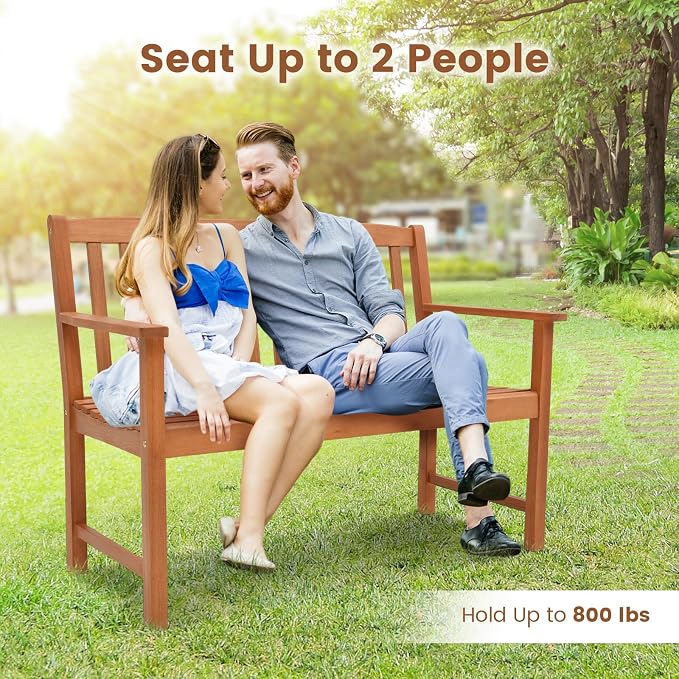 Tangkula Outdoor Garden Bench, 2-Person Eucalyptus Wood Bench - Image 7