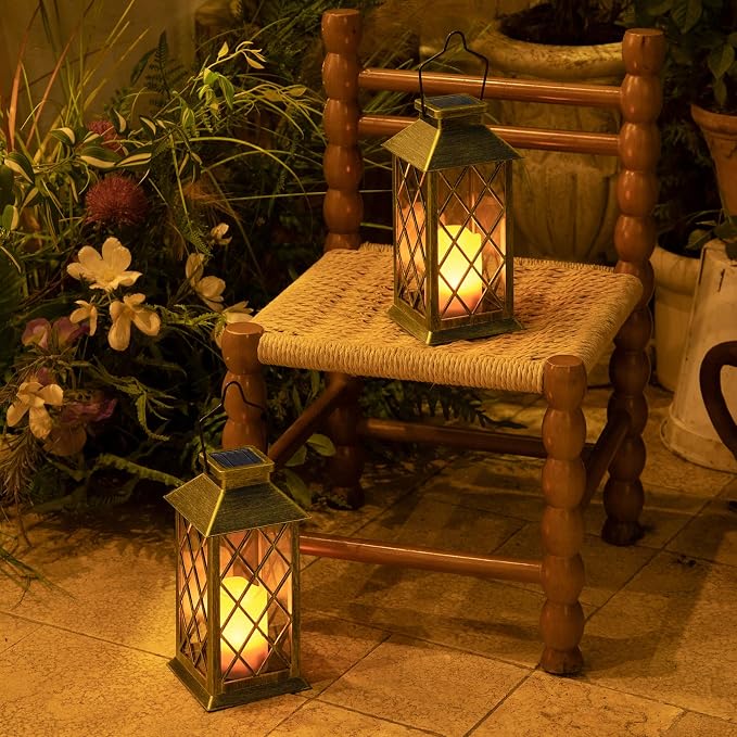2Pack 10" Outdoor Solar Lanterns Waterproof Garden Patio Lantern Lights - Image 6