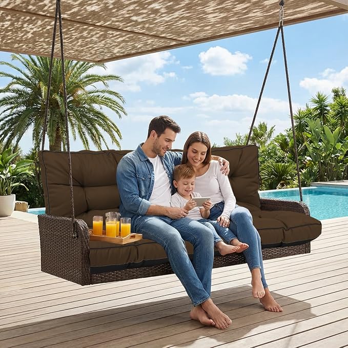 Waterproof Porch Swing Cushion Replacement, Thick 4" 2–3 Seat Outdoor Swing - Image 2