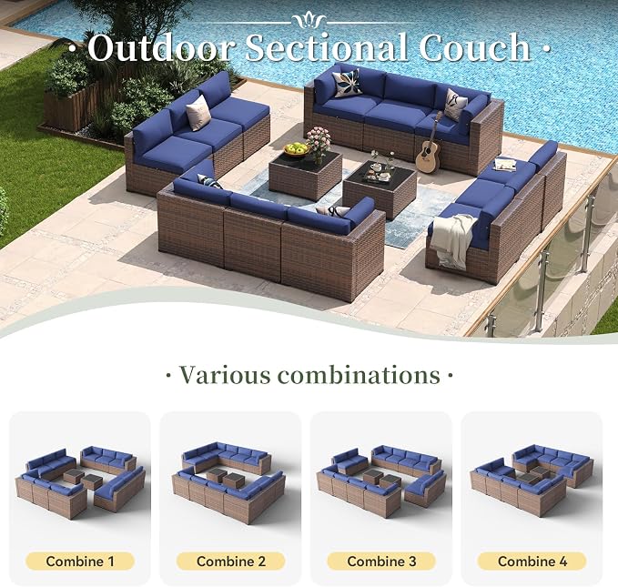 Aoxun 14 Piece Patio Furniture Set Wicker Rattan Patio Conversation Set Outdoor - Image 5