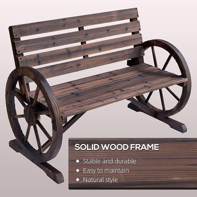 Outsunny 41" Wooden Wagon Wheel Bench, Rustic Outdoor Patio Weather Resistance - Image 4