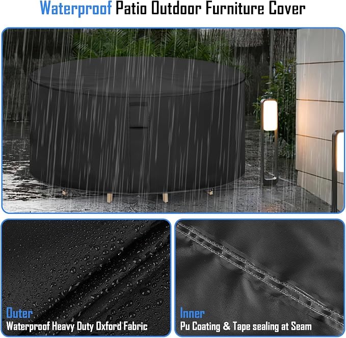 Round Patio Furniture Covers, Waterproof Round High Outdoor Table and Chair Set - Image 3