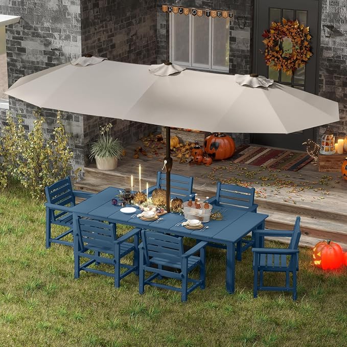 7-Piece Navy Blue Outdoor Dining Set - Image 8