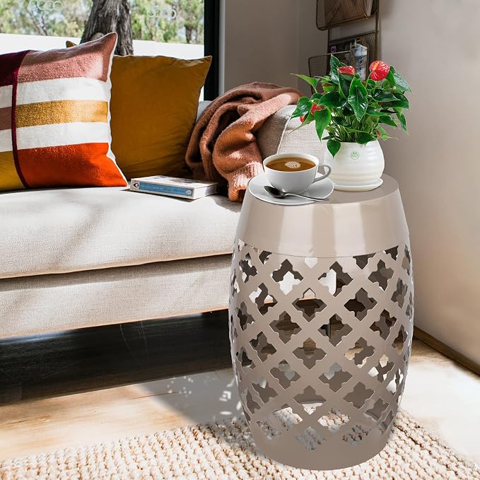 Vipush Outdoor Lace Cut Iron Side Table, Patio Garden Stool Coffee End Table - Image 4