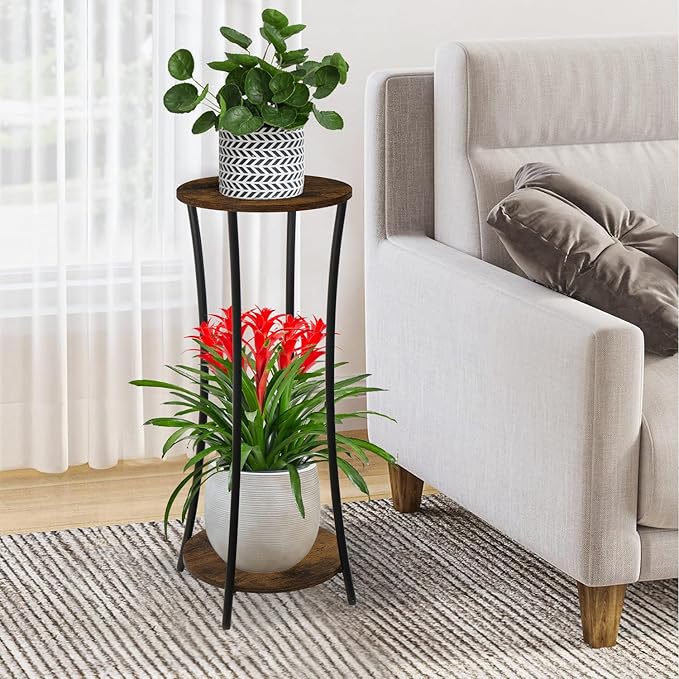 YINMIT Plant Stand Indoor, 2 Tier Round Potted Holder Rack, Flower Pot Stand - Image 2