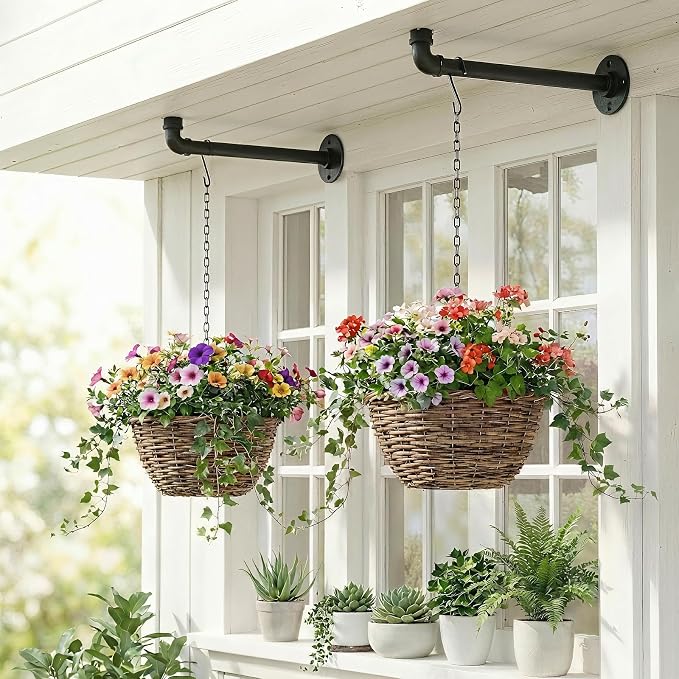 2 Pack Black Metal Pipe Plant Hanger Indoor by ZYUXUANBringNatureCozyHome