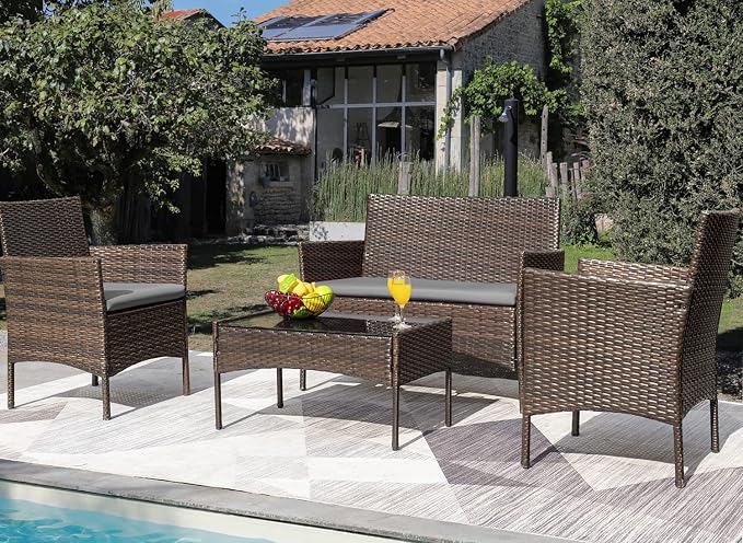 Greesum Patio Furniture 4 Pieces Conversation Sets Outdoor Wicker Rattan Chairs - Image 2