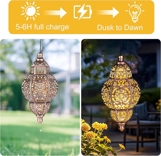 Hanging Solar Lanterns Outdoor Waterproof, Moroccan Solar Lanterns - Image 2