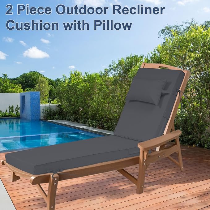 Outdoor Chaise Lounge Cushions Set of 2, Waterproof Fade Resistant Patio - Image 6
