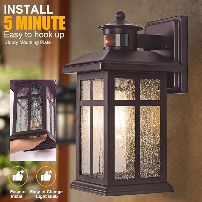 Updated Dusk to Dawn Porch Light, Exterior Light Fixtures Wall Mount Oil Rubbed - Image 2