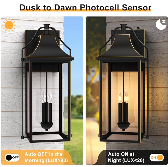 - Dusk to Dawn Outdoor Wall Light, Large Size Waterproof Patio - Image 7