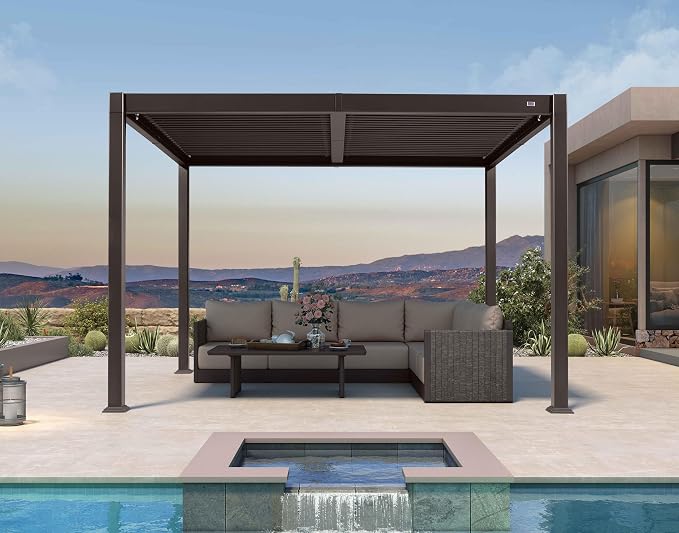 PURPLE LEAF 10' x 10' Louvered Pergola Outdoor Adjustable Louvre Shade Modern by PURPLELEAF