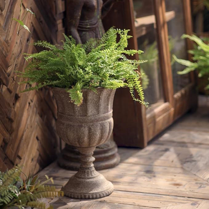 Vintage Urn Planter with Embossed Pattern, Imitation Stone Finish Flower Pot - Image 3