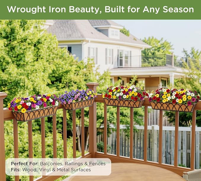 HFHOME 24 inch Window Deck Rail Planter Including Coco Liner - Image 7