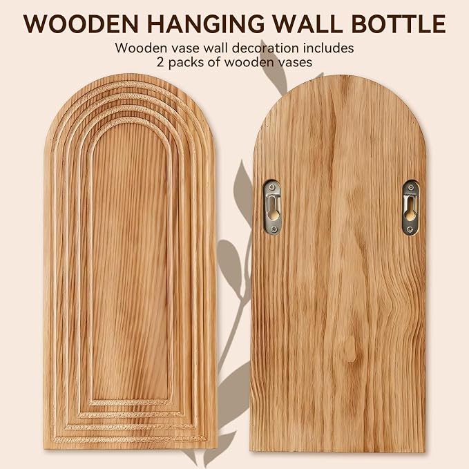 2 Pack Wooden Wall Vase Set, Boho Hanging Planter - Image 5