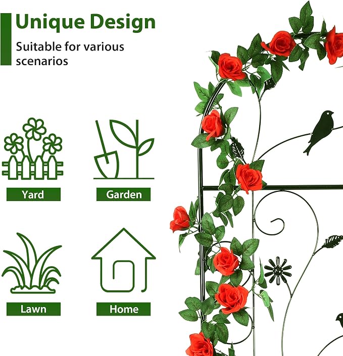 Metal Garden Trellis for Climbing Plants, 2 Pack 86.5" x 19.7" Black Plant - Image 4