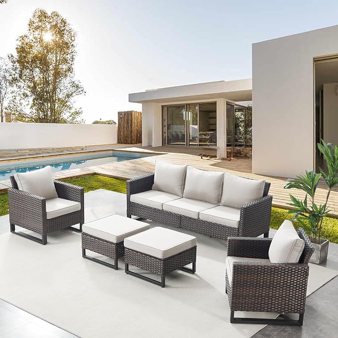Belord Wicker Patio Furniture 5 Piece Outdoor Sofa Set, Oversize Outdoor Dining by Belord