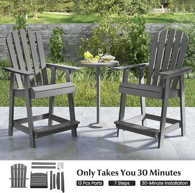 Tangkula Outdoor Bar Stool, HDPE Tall Adirondack Chair - Image 9