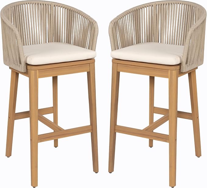 Christopher Knight Home Zax Set of 2 Patio Barstool, Acacia Wood & Rope Outdoor - Image 4