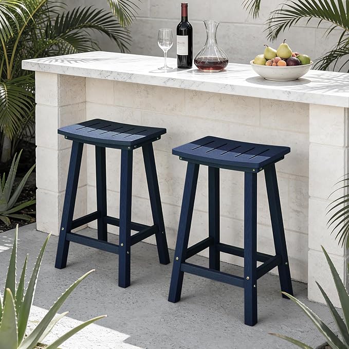 Outdoor Bar Stools Set of 2, 24 Inch All-Weather HDPE Counter Height Chairs - Image 7